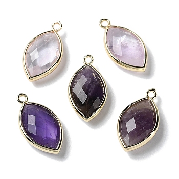 Natural Amethyst Pendants, with Platinum Brass Edge, Faceted, Horse Eye, 22x12x5.5mm, Hole: 1.8mm