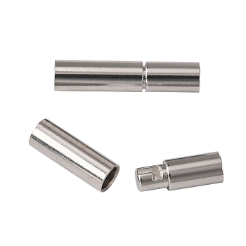 304 Stainless Steel Bayonet Clasps, Column, Stainless Steel Color, 18~20x4mm, Hole: 3mm