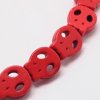 Skull Synthetic Turquoise Beads Strands, Dyed, Red, 15x13x4mm, Hole: 1mm, about 27pcs/strand, 15.7 inch