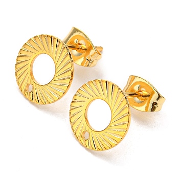 201 Stainless Steel Stud Earrings Finding, with 304 Stainless Steel Pins, Donut, Real 24K Gold Plated, 10mm, Hole: 1mm, Pin: 0.8mm