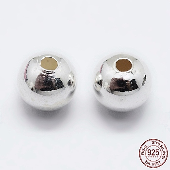 925 Sterling Silver Beads, Round, Silver, 5mm, Hole: 1mm