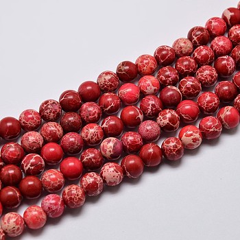 Natural Imperial Jasper Beads Strands, Round, Dyed, Dark Red, 10mm, Hole: 1mm, about 38pcs/strand, 15 inch