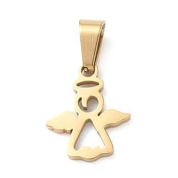 304 Stainless Steel Pendants, with 201  Stainless Steel Ice Pick Pinch Bails, Ion Plating, Angel & Fairy Charms, Golden, 16x13x1.5mm, Hole:7x3.5mm