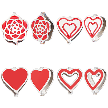 12Pcs 4 Styles 304 Stainless Steel Snap on Bails, with Enamel, Heart & Plum Blossom, Red, 11~12x9.5~10x3.5mm, Pin: 0.9mm, 3Pcs/style