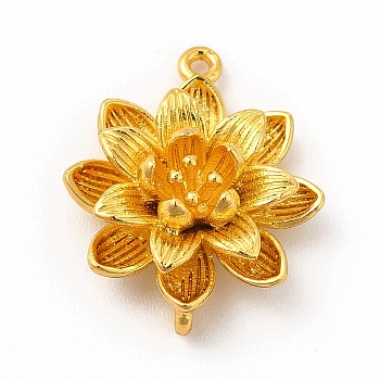 Brass Connector Charms, 3D Flower Links, Real 18K Gold Plated, 19.5x17x5.5mm, Hole: 1mm and 1.2mm