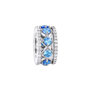 TINYSAND Rhodium Plated 925 Sterling Silver Blue Sparkle Lights Charm European Bead, with Cubic Zirconia, Blue, 12.7x6.32mm, Hole: 4.52mm, 
Packing Size: 65x56x35mm