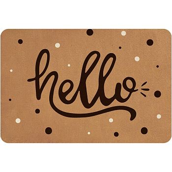 Linen and Rubber Ground Mat, Rectangle with Word Hello, Peru, Word, 40x60cm