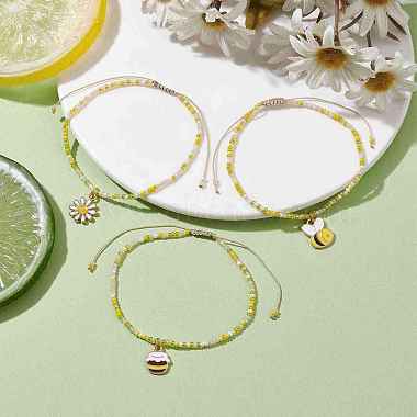 3pcs 3 ensemble de bracelets à breloques en émail style abeilles et fleurs(BJEW-JB09952)-2