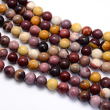 Chapelets de perles en mokaite naturel rondes(X-G-O047-12-6mm)-2