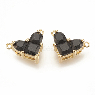Real Gold Plated Black Heart Brass+Cubic Zirconia Charms