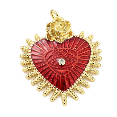 Real 18K Gold Plated Crimson Heart Brass+Cubic Zirconia+Enamel Pendants