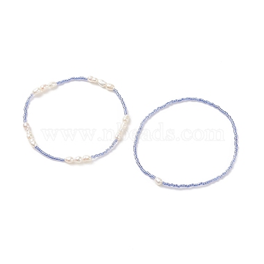 2 stücke 2 stil natürliche perle & glas saatperlen stretch-armbänder set(BJEW-JB09032)-5