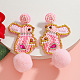 Easter Plastic & Cloth & Glass Dangle Stud Earrings(FS-WG10DBA-01)-2