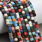 Synthetic Lava Rock Beads Strands, Dyed, Cube, Mixed Color, 4.5x4.5x4.5mm, Hole: 0.8mm, about 86~87pcs/strand, 14.80~14.96''(37.6~38cm)(G-A317-E01-01)