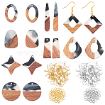 DIY Dangle Earring Making Kits, Including 16Pcs 8 Styles Resin & Walnut Wood Pendant, 60Pcs 2 Colors Brass Earring Hooks, 60Pcs 2 Colors Brass Jump Rings, Golden & Silver, Pendants: 2pcs/style(DIY-OC0005-82)