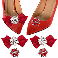 4Pcs 2 Style Glass Rhinestone Shoe Decorations, Detachable Bowknot Polyester Ribbon Shoe Decoration & Platinum Alloy Shoe Buckle Clips, Dark Red, 32~52x34~100x10~17mm, 2pcs/style(FIND-NB0002-34B)