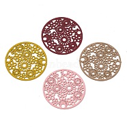 430 Stainless Steel Connector Charms, Etched Metal Embellishments, Flat Round with Flower Links, Mixed Color, 20x0.5mm, Hole: 1.8mm(STAS-H181-04)