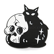 Cartoon Cat & Skull Enamel Pins, Black Zinc Alloy Badge, Black, 29x29x1mm(JEWB-Q033-02D)