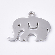 201 Stainless Steel Charms, Elephant, Stainless Steel Color, 12x16x1mm, Hole: 1.4mm(X-STAS-S079-118P)