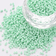 Glass Cylinder Beads, Seed Beads, Baking Paint, Round Hole, Aquamarine, 1.5~2x1~2mm, Hole: 0.8mm, about 45000pcs/bag, about 1pound/bag(SEED-S047-A-035)