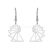 304 Stainless Steel Dangle Earring, Flower, Stainless Steel Color, No Size(DE3175-2)