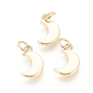 Brass Charms, with Jump Ring, Long-Lasting Plated, Moon, Real 18K Gold Plated, 13x8x1.5mm, Hole: 3mm(KK-F811-10G)