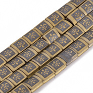 Electroplate Non-magnetic Synthetic Hematite Beads Strands, Matte Style, Rectangle with Fleur De Lis, Golden Plated, 6x5x3mm, Hole: 1mm, about 70pcs/strand, 15.7 inch(G-Q986-014B)