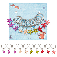 10Pcs Starfish Synthetic Turquoise Pendant Stitch Markers, with 304 Stainless Steel Quick Link Connectors, Mixed Color, 45mm(HJEW-NB00040)