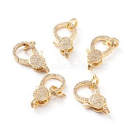 Brass Micro Pave Clear Cubic Zirconia Lobster Claw Clasp, Long-Lasting Plated, Real 18K Gold Plated, 26x13x5.5mm, Hole: 2mm(ZIRC-I043-37G)