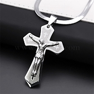 304 Stainless Steel Cross with Jesus Pendant Necklaces, Snake Chains Necklaces for Women, Stainless Steel Color, 16.57~16.73 inch(42.1~42.5cm)(NJEW-G115-04P)