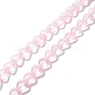 Transparent Glass Beads Strand, Heart, Pink, 7.5~8.5x8~8.5x4~4.5mm, Hole: 1mm, about 44~45pcs/strand, 12.56~12.87 inch(31.9~32.7cm)(GLAA-F112-01A)