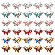 30Pcs 6 Colors Alloy Rhinestone Cabochons, Butterfly, Golden, Mixed Color, 8.5x12.5x2.5mm, 5pcs/colors(FIND-OC0001-68)