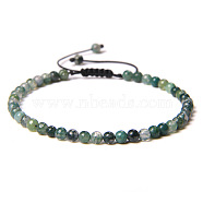 4mm Natural Moss Agate Beaded Braided Bracelets, Adjustable Women's Bracelets, (SY1950-23)