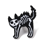 Cat Skeleton Enamel Pin, Halloween Animal Alloy Badge for Backpack Clothing, Electrophoresis Black, White, 31x29x2mm, Pin: 1mm(JEWB-F016-12EB)