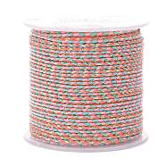 4-Ply Polycotton Cord, Handmade Macrame Cotton Rope, with Gold Wire, for String Wall Hangings Plant Hanger, DIY Craft String Knitting, Pink, 1.5mm, about 21.8 yards(20m)/roll(OCOR-Z003-C01)