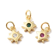 Rack Plating Brass Micro Pave Cubic Zirconia Charms, Long-Lasting Plated, Cadmium Free & Lead Free, Real 18K Gold Plated, Star, Mixed Color, 10.5x8x2mm, Hole: 3mm(KK-F852-02G)