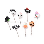 Halloween Themed Opaque Resin Hair Bobby Pin, with Iron Pin, Ghost & Pumpkin & Spider, Mixed Shapes, Mixed Color, 57~64mm, 8pcs/set(PHAR-JH00079)