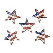 American Flag Theme Single Face Printed Aspen Wood Pendants, Star Charm, Sienna, 45x46.5x2.5mm, Hole: 1.2mm(WOOD-G014-13)