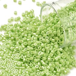 Cylinder Seed Beads, Opaque Colours Luster, Uniform Size, Yellow Green, 2x1.5mm, Hole: 0.8mm, about 888pcs/10g(X-SEED-H001-H21)