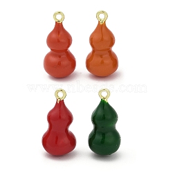 Gourd Brass Enamel Pendants, Cadmium Free & Lead Free, Long-Lasting Plated, Rack Plating, Real 18K Gold Plated, Mixed Color, 18x9x8.5mm, Hole: 1.4mm(KK-G526-20G)