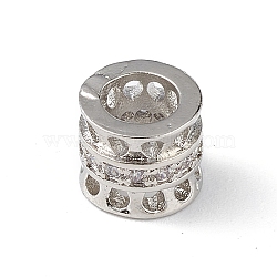 Rack Plating Brass Micro Pave Clear Cubic Zirconia European Style Beads, Large Hole Bead, Cadmium Free & Lead Free, Long-Lasting Plated, Column, Platinum, 7x6mm, Hole: 4mm(KK-C019-31P)
