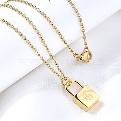 304 Stainless Steel Rolo Chain Pendant Necklaces, Padlock Necklaces for Women Men, Locks with Letter, Letter G, 17.64 inch(44.8cm)(NJEW-S444-01G-07)