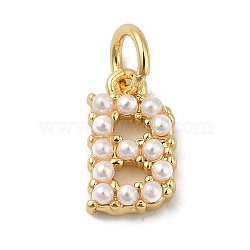 Rack Plating Brass with ABS Plastic Imitation Pearl Charms, Long-Lasting Plated, Lead Free & Cadmium Free, Real 18K Gold Plated, Letter B, 10.5x6.5x2.5mm, Hole: 3mm(KK-B092-30B-G)