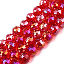 Electroplate Transparent Glass Beads Strands, AB Color, Faceted, Round, Red, 9.5x9mm, Hole: 1.2mm, about 69pcs/strand, 24.41 inch(62cm)(EGLA-N002-46-H01)