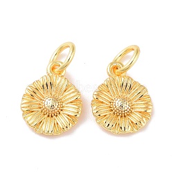 Brass Charms, with Jump Ring, Cadmium Free & Lead Free, Sunflower, Real 18K Gold Plated, 11x8.5x2mm, Hole: 3mm(KK-G418-28G)