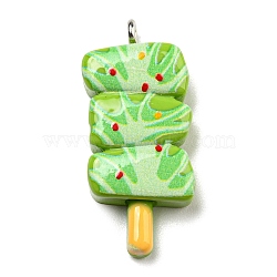 Opaque Resin Imitation Food Pendants, Kebab Charms with Platinum Tone Iron Loops, Yellow Green, 31x14x6mm, Hole: 2mm(CRES-D019-02A)