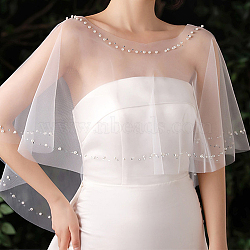 Lady Tulle Collars, Bridal Shawl, with Imitation Pearl & Rhinestone, White, 490x400x5mm(AJEW-WH0502-34B)