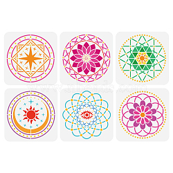 6Pcs 6 Styles Mandala Flower PET Hollow Out Drawing Painting Stencils, for DIY Scrapbook, Photo Album, Mixed Shapes, 200x200mm, 1pc/style(DIY-WH0394-0233)