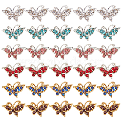 30Pcs 6 Colors Alloy Rhinestone Cabochons, Butterfly, Golden, Mixed Color, 8.5x12.5x2.5mm, 5pcs/colors(FIND-OC0001-68)