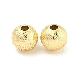 Brass Textured Beads, Round, Real 18K Gold Plated, 8x7mm, Hole: 2.5mm(KK-P258-05A-G)